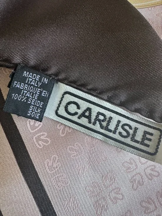 CARLISLE 100% Silk Pink & Brown Hand-Fan Motif Twill Technique 33" Scarf ITALY - Picture 6 of 6